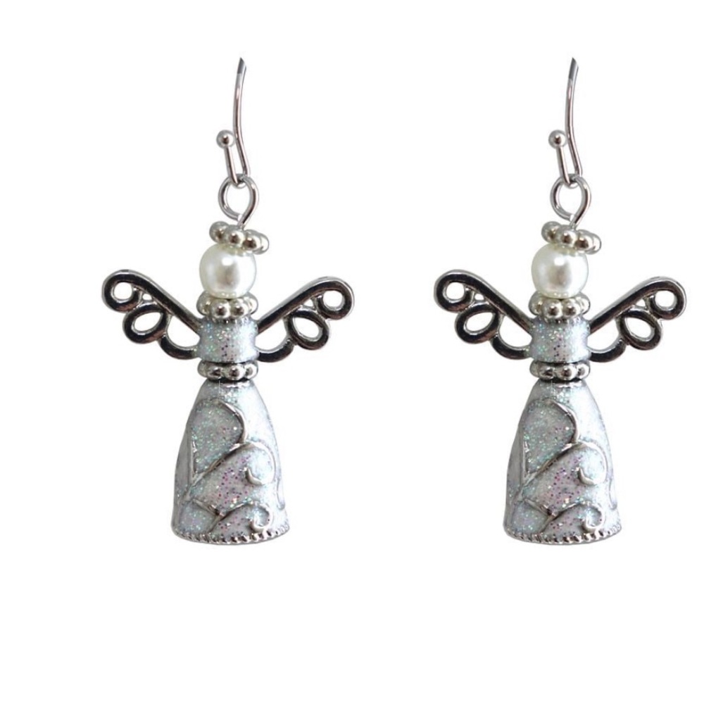 Faux pearl angel earrings